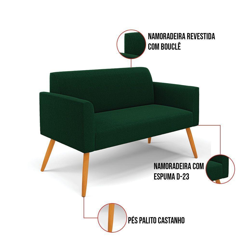 Sofá 2 Lugares Namoradeira Pé Palito Castanho Marisa Bouclê Verde D03 - D'rossi - 3