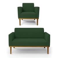 Sofá Namoradeira Com Poltrona Base De Madeira Fixa Castanho Marisa Veludo D03 - D?rossi Cor Verde - 1