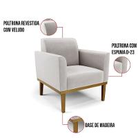 Sofá Namoradeira Com 2 Poltronas Base De Madeira Fixa Castanho Marisa Veludo D03 - D?rossi Cor Cinza