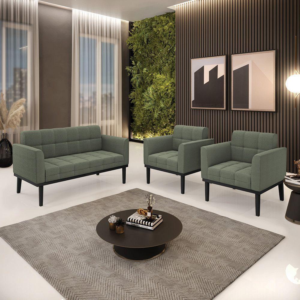 Namoradeira 2 Poltronas Base Madeira Fixa Pto Elisa Bouclê D03 - D?rossi Cor Verde Pistache - 3