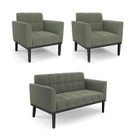 Namoradeira 2 Poltronas Base Madeira Fixa Pto Elisa Bouclê D03 - D?rossi Cor Verde Pistache - 1