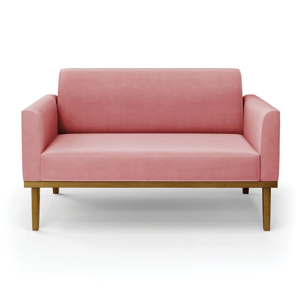 Sofá Namoradeira Base De Madeira Fixa Castanho Marisa Suede Rosê D03 - D?rossi - 2