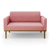 Sofá Namoradeira Base De Madeira Fixa Castanho Marisa Suede Rosê D03 - D?rossi - 2