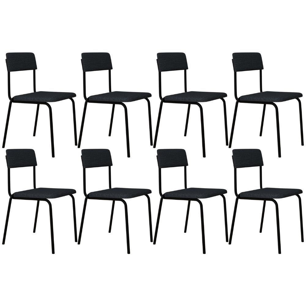 Kit 08 Cadeiras Estofada Para Sala De Jantar Lyam Decor Sense Preto C01 Linho Cinza - 1