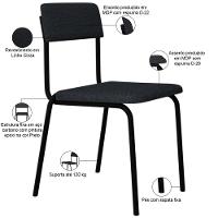 Kit 08 Cadeiras Estofada Para Sala De Jantar Lyam Decor Sense Preto C01 Linho Cinza