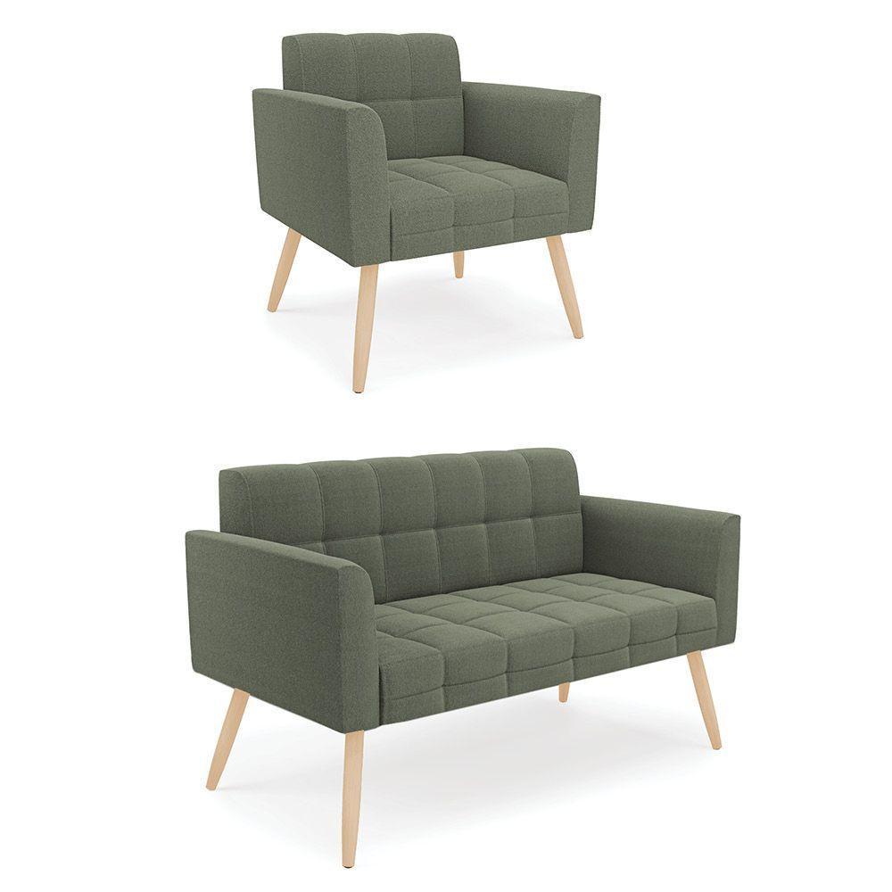 Namoradeira E Poltrona Pé Palito Natural Elisa Bouclê D03 - D?rossi Cor Verde Pistache - 1