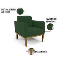 Sofá Namoradeira Com 2 Poltronas Base De Madeira Fixa Castanho Marisa Veludo D03 - D?rossi Cor Verde - 2
