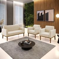 Sofá Namoradeira Com 2 Poltronas Base De Madeira Fixa Castanho Marisa Suede D03 - D?rossi Cor Bege - 8