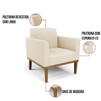 Sofá Namoradeira Com 2 Poltronas Base De Madeira Fixa Castanho Marisa Linho Bege A19 D03 - D?rossi - 6