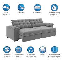 Sofá Retrátil E Reclinável Bipartido 2,30m 3 Lugares Palermo Slim Luizzi Chumbo