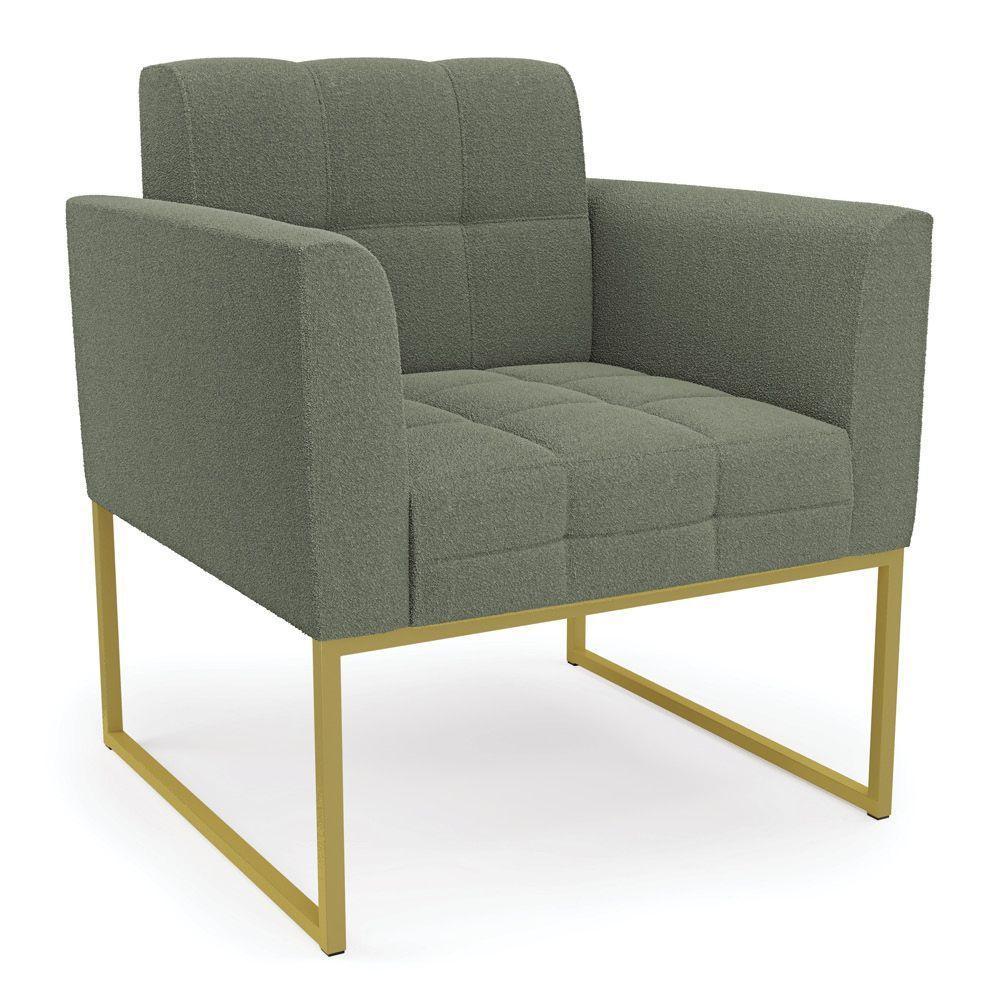 Namoradeira E 2 Poltronas Industrial Dourado Elisa Bouclê D03 - D?rossi Cor Verde Pistache - 4