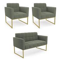Namoradeira E 2 Poltronas Industrial Dourado Elisa Bouclê D03 - D?rossi Cor Verde Pistache - 1