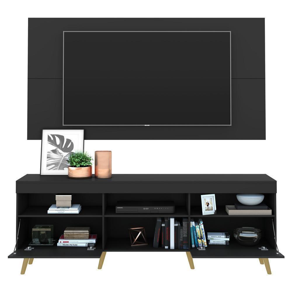 Rack Com Painel Tv 65" Retrô Flórida Multimóveis V3133 Preto/Natural Preto/Natural - 5