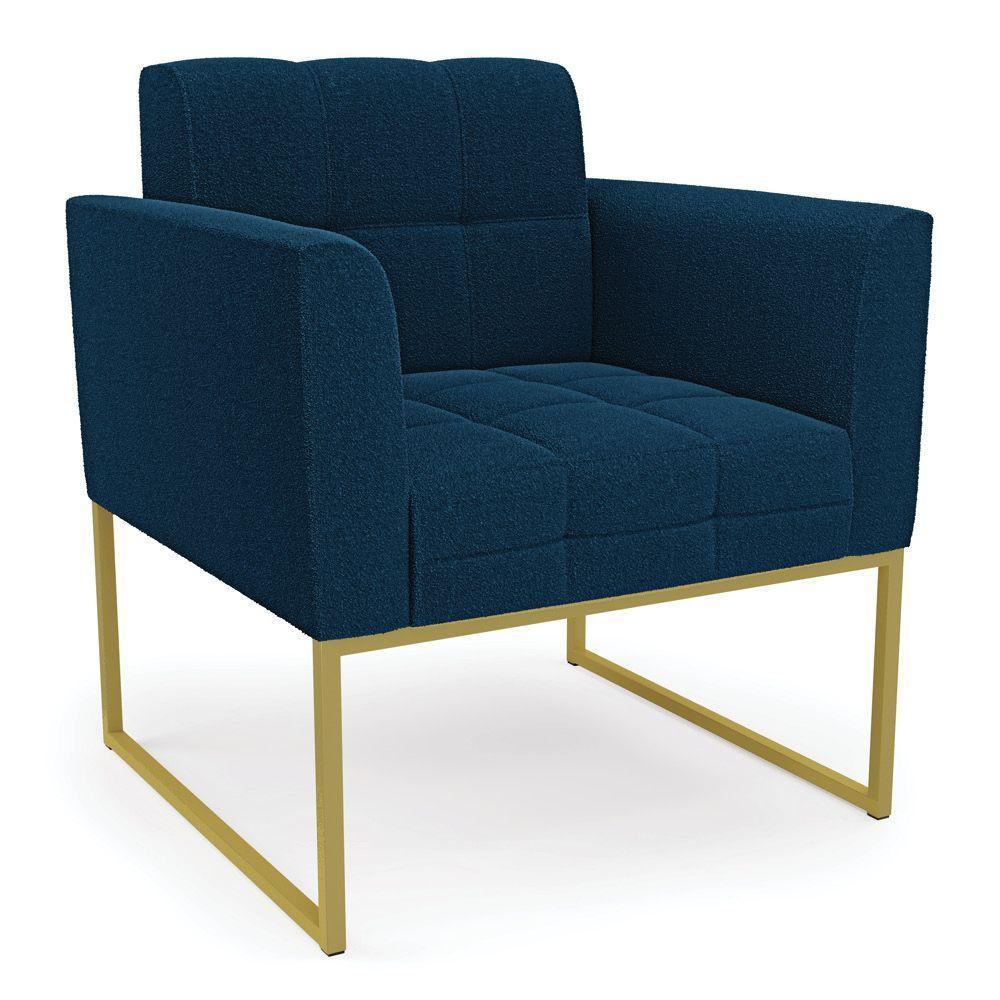 Namoradeira E 2 Poltronas Industrial Dourado Elisa Bouclê D03 - D?rossi Cor Azul - 3