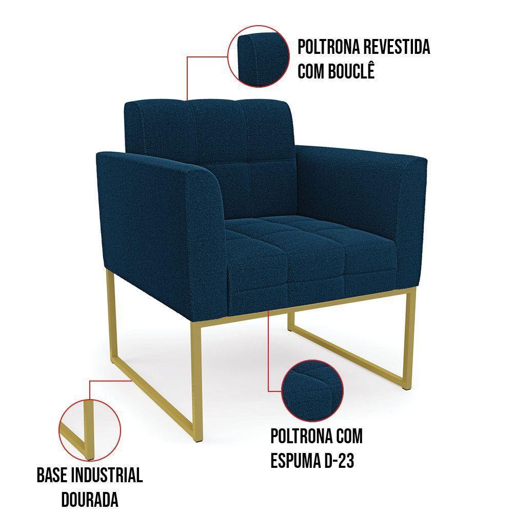 Namoradeira E 2 Poltronas Industrial Dourado Elisa Bouclê D03 - D?rossi Cor Azul - 9