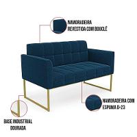 Namoradeira E 2 Poltronas Industrial Dourado Elisa Bouclê D03 - D?rossi Cor Azul - 7