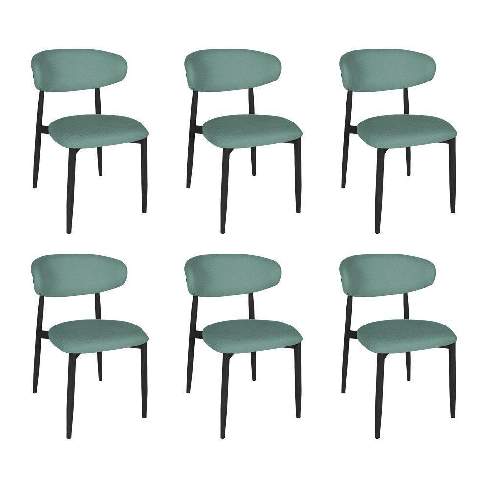 Kit 6 Cadeiras De Jantar Lucy Estrutura Aço Carbono Laminado Preto Com Estofado Linho Verde - 1