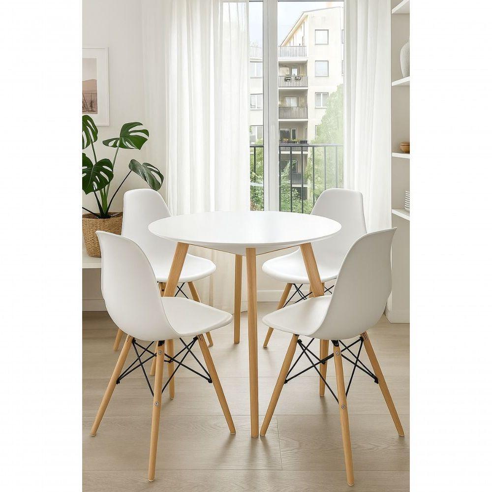 Conjunto Sala Jantar Morderna Mesa Leda 80cm E 4 Cadeiras Eiffel Eames Cor Branco - 1