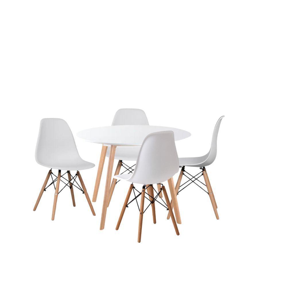 Conjunto Sala Jantar Morderna Mesa Leda 80cm E 4 Cadeiras Eiffel Eames Cor Branco - 2