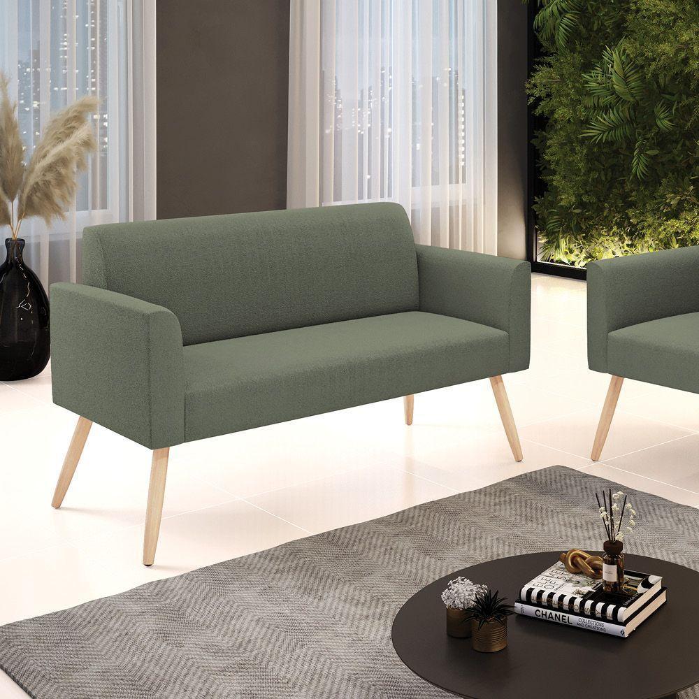 Sofá 2 Lugares Namoradeira Pé Palito Natural Marisa Bouclê Pistache D03 - D'rossi - 2