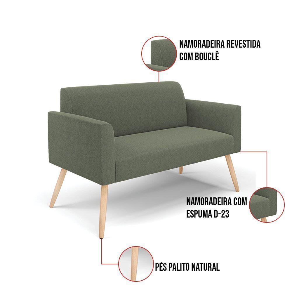 Sofá 2 Lugares Namoradeira Pé Palito Natural Marisa Bouclê Pistache D03 - D'rossi - 3