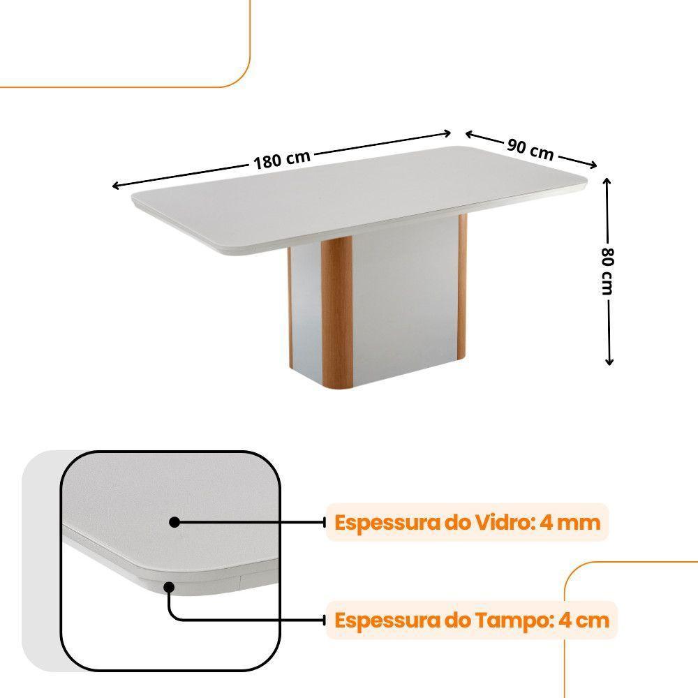 Mesa De Jantar Isadora 180cm Tampo Mdf Vidro Com 6 Cadeiras Veludo Creme/off/nat/serig. Off - 4