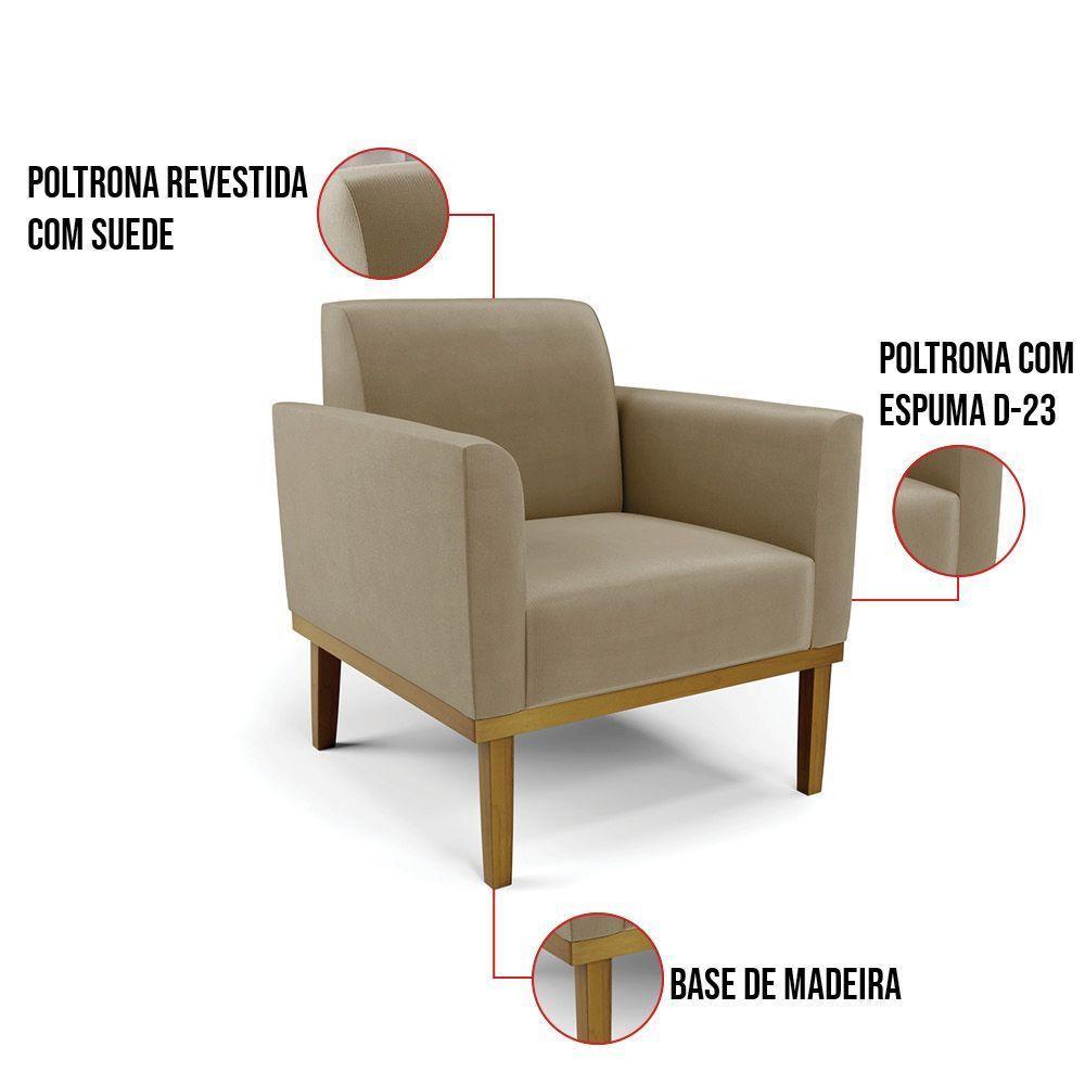 Sofá Namoradeira Com 2 Poltronas Base De Madeira Fixa Castanho Marisa Suede D03 - D?rossi Cor Marrom Rato - 5