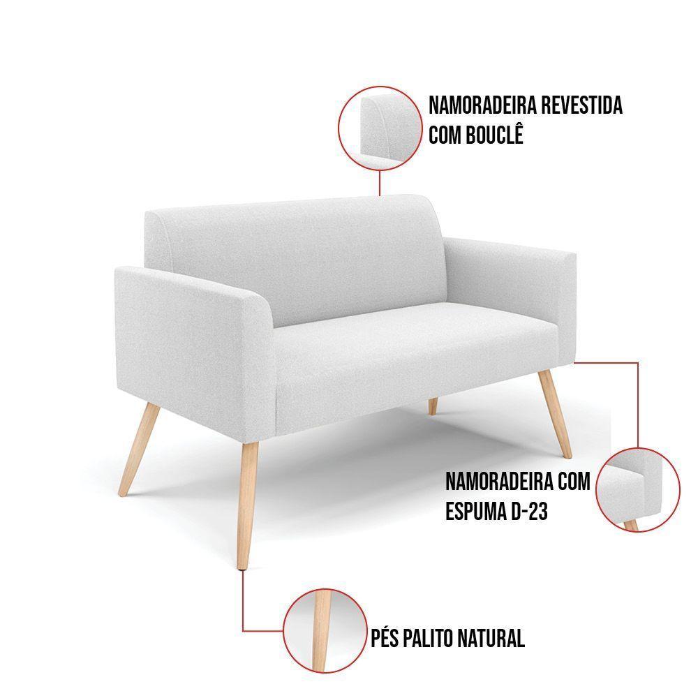 Sofá 2 Lugares Namoradeira Pé Palito Natural Marisa Bouclê Off White D03 - D'rossi - 3