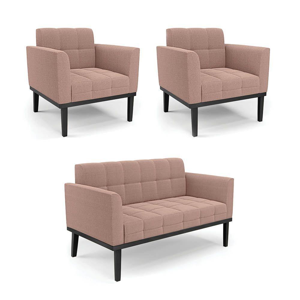 Namoradeira 2 Poltronas Base Madeira Fixa Pto Elisa Bouclê D03 - D?rossi Cor Rose - 1