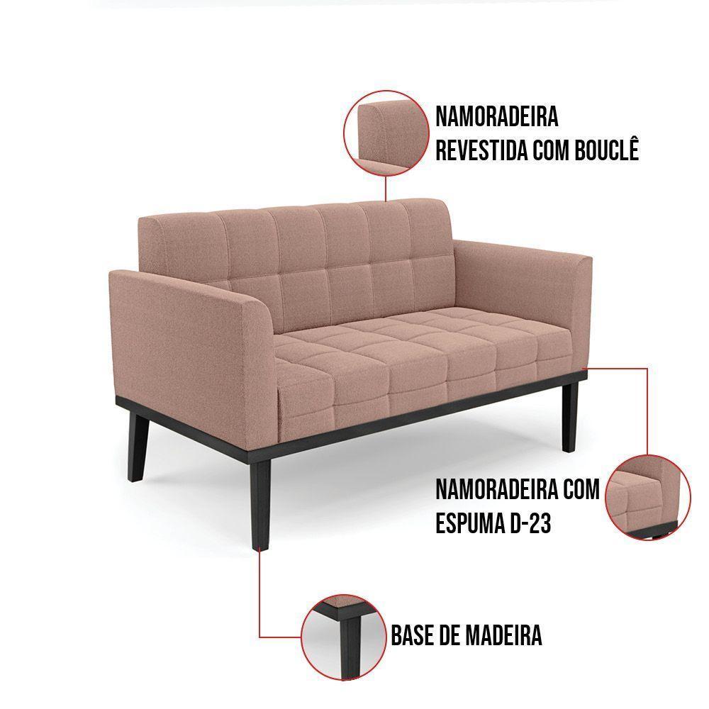 Namoradeira 2 Poltronas Base Madeira Fixa Pto Elisa Bouclê D03 - D?rossi Cor Rose - 6