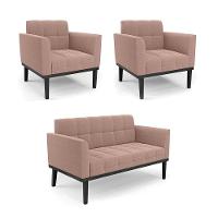 Namoradeira 2 Poltronas Base Madeira Fixa Pto Elisa Bouclê D03 - D?rossi Cor Rose - 1