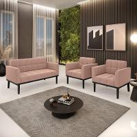 Namoradeira 2 Poltronas Base Madeira Fixa Pto Elisa Bouclê D03 - D?rossi Cor Rose