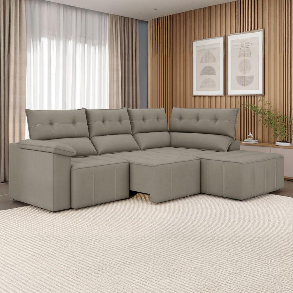 Sofá De Canto Retrátil E Reclinável 4 Lugares Santorini Veludo Luizzi Cappuccino - 2