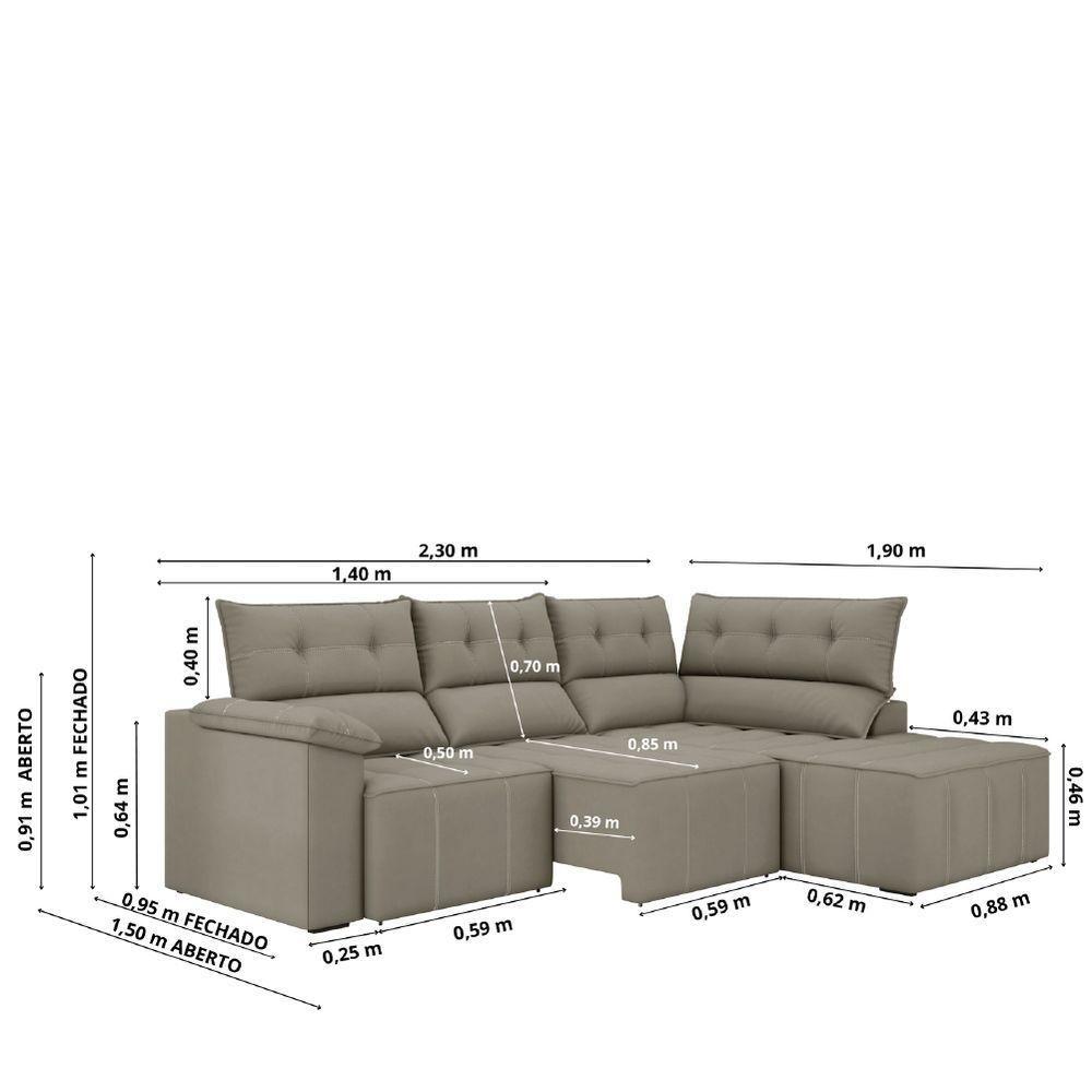 Sofá De Canto Retrátil E Reclinável 4 Lugares Santorini Veludo Luizzi Cappuccino - 3