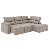 Sofá De Canto Retrátil E Reclinável 4 Lugares Santorini Veludo Luizzi Cappuccino - 1