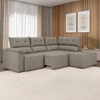 Sofá De Canto Retrátil E Reclinável 4 Lugares Santorini Veludo Luizzi Cappuccino - 2