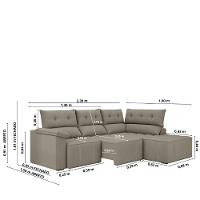 Sofá De Canto Retrátil E Reclinável 4 Lugares Santorini Veludo Luizzi Cappuccino - 3