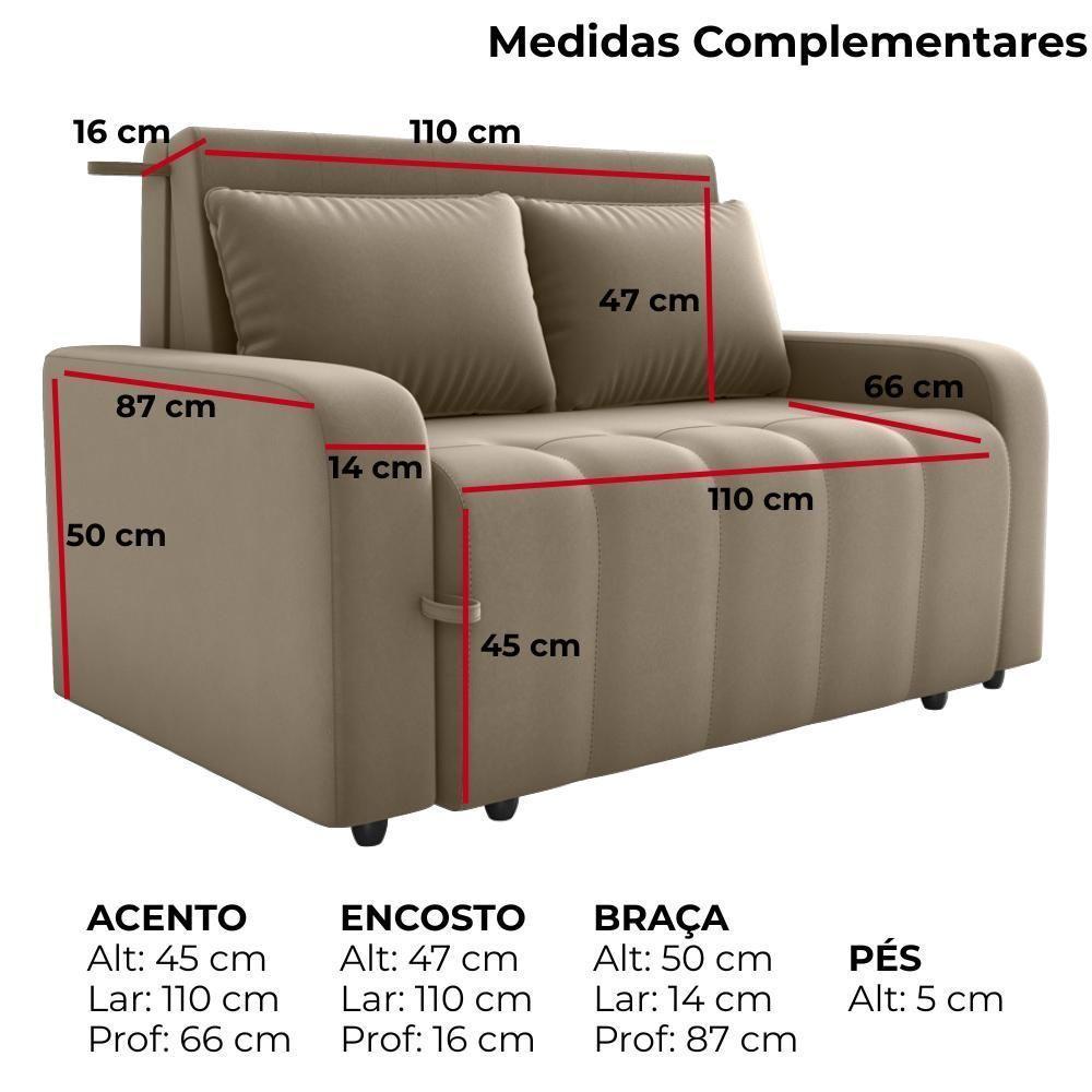 Sofa Cama 2 Lugares 138 Cm Amora Veludo Maserati Milani Store Marrom Claro - 4