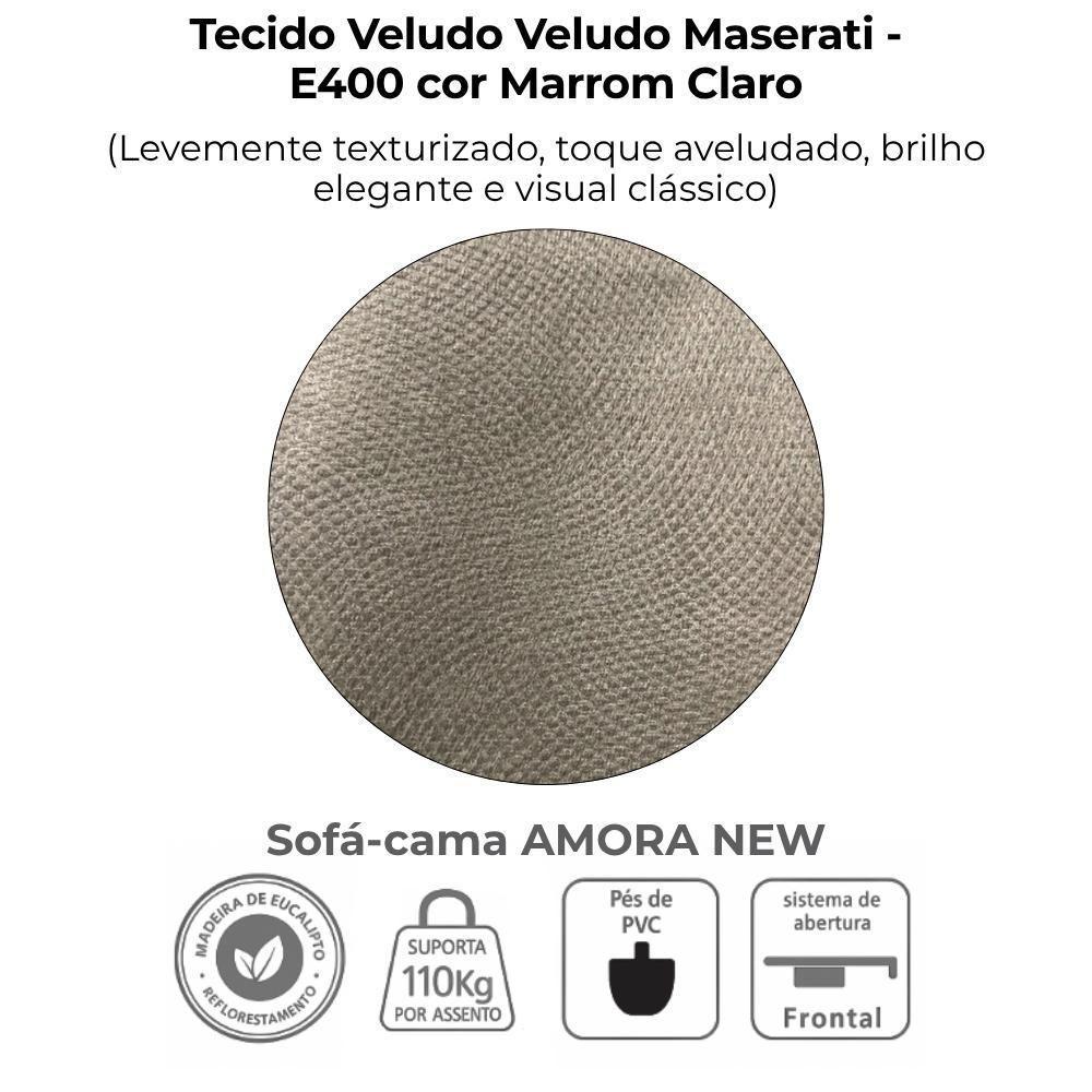 Sofa Cama 2 Lugares 138 Cm Amora Veludo Maserati Milani Store Marrom Claro - 6