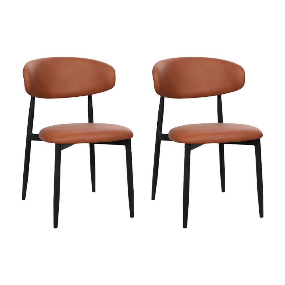 Kit 2 Cadeiras De Jantar Lucy Estrutura Aço Carbono Laminado Preto Com Estofado Poliuretano Caramelo - 1
