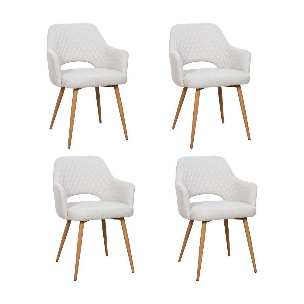 Kit 4 Cadeiras De Jantar Dakota Estrutura Aço Carbono Laminado Natural Com Estofado Linho Cru - 1