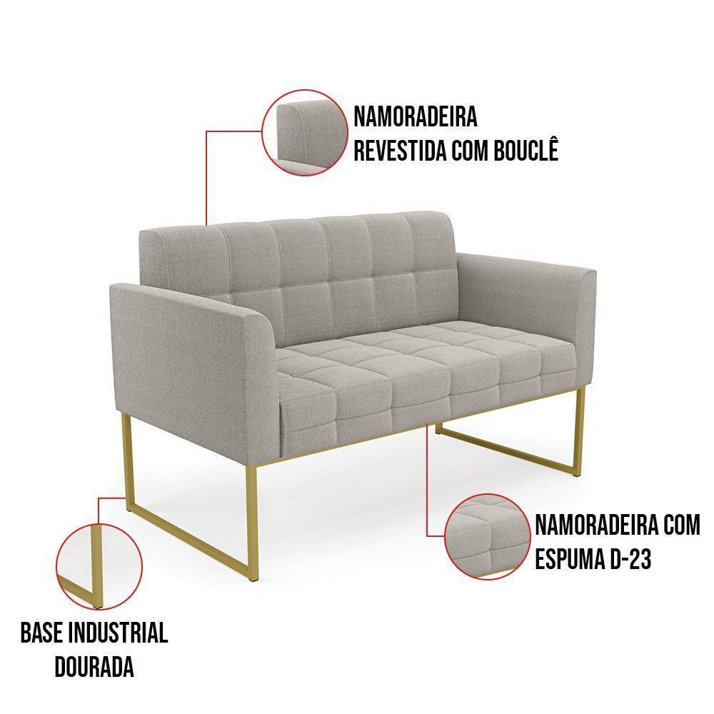 Namoradeira E 2 Poltronas Industrial Dourado Elisa Bouclê D03 - D?rossi Cor Cinza - 4