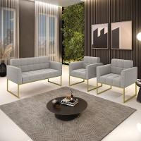 Namoradeira E 2 Poltronas Industrial Dourado Elisa Bouclê D03 - D?rossi Cor Cinza - 7