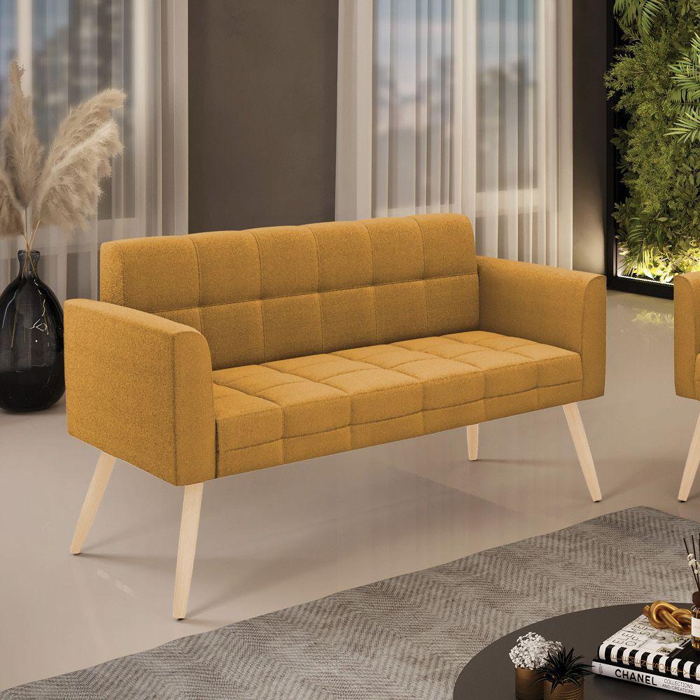 Sofá Namoradeira 2 Lugares Pé Palito Natural Elisa Bouclê D03 - D?rossi Cor Mostarda - 3