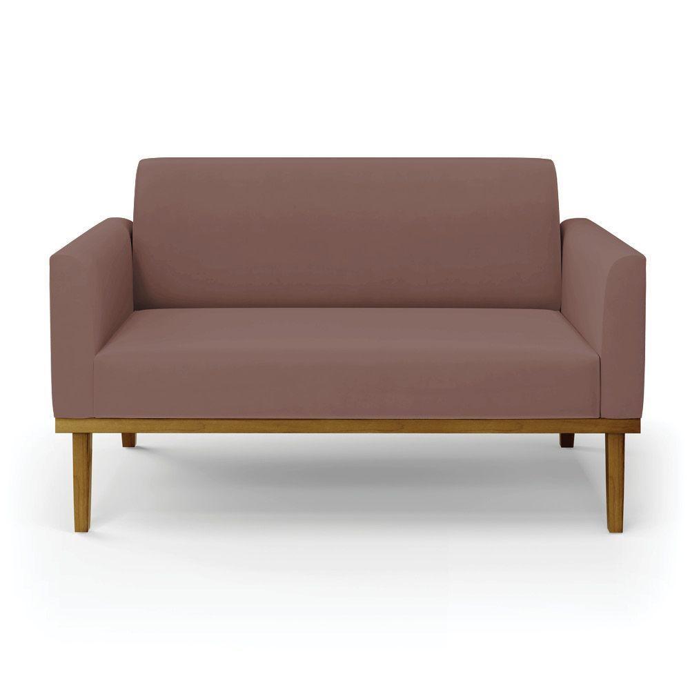 Sofá Namoradeira Base De Madeira Fixa Castanho Marisa Veludo D03 - D?rossi Cor Rose - 2