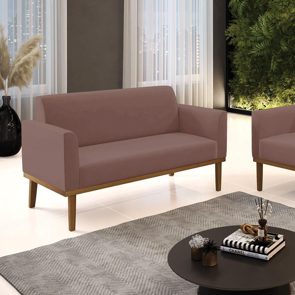 Sofá Namoradeira Base De Madeira Fixa Castanho Marisa Veludo D03 - D?rossi Cor Rose - 3