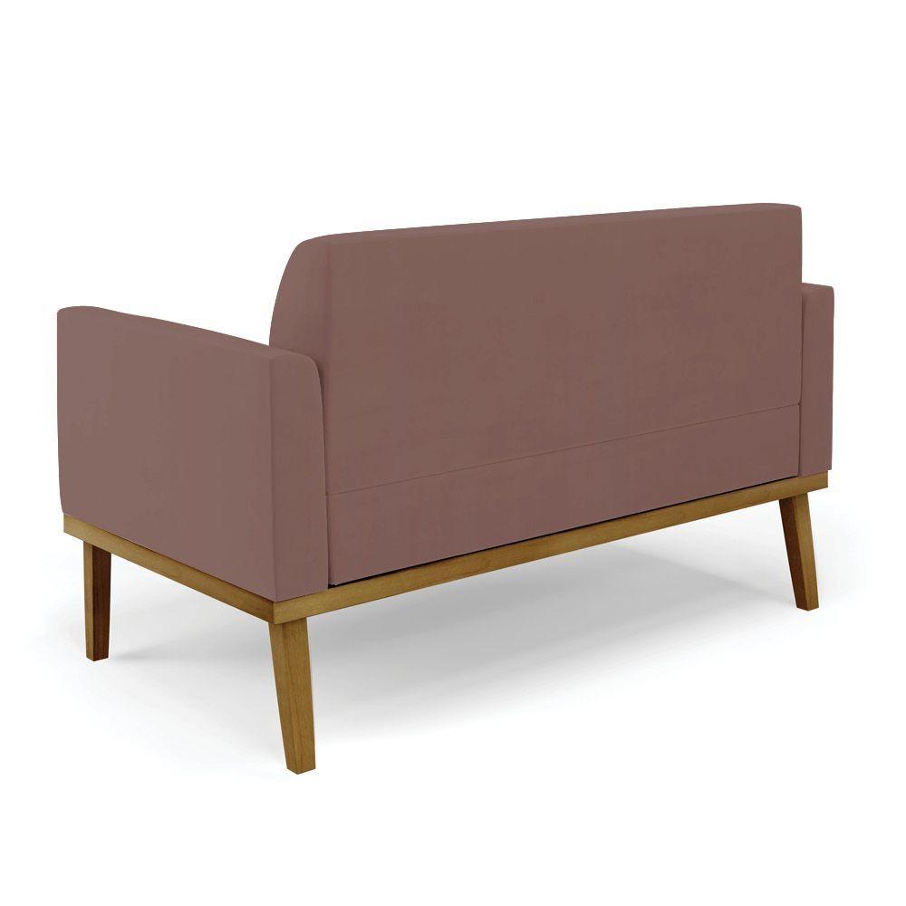 Sofá Namoradeira Base De Madeira Fixa Castanho Marisa Veludo D03 - D?rossi Cor Rose - 4