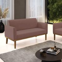 Sofá Namoradeira Base De Madeira Fixa Castanho Marisa Veludo D03 - D?rossi Cor Rose - 3