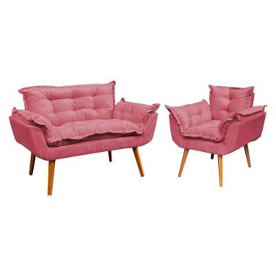 Kit Namoradeira Manicure + Poltrona Decorativa Para Sala Recepção Consultório Alice Suede