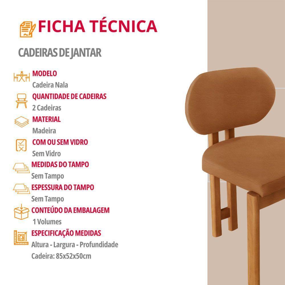 Conjunto Com 2 Cadeiras Madeira Nala Star Caramelo/Imbuia Nat. - 4